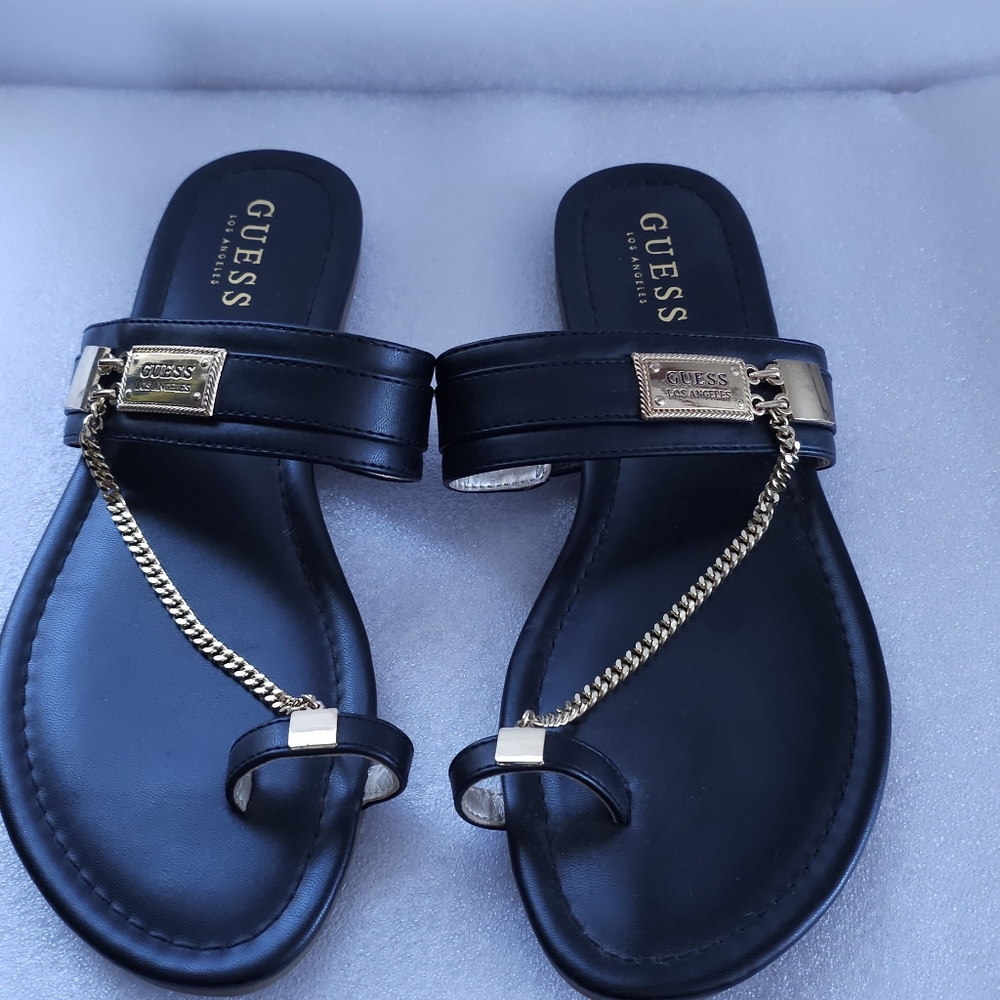 Guess black sandals with gold chain